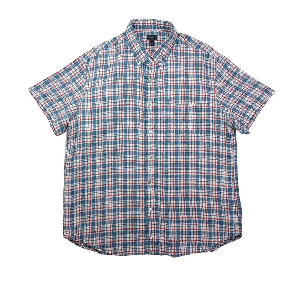 J. CREW Baird McNutt 100% Irish Linen Shirt Mens XL Plaid Vintage Button Down